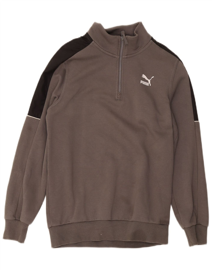 Puma Mens Zip Neck Sweatshirt Jumper Small Grey Colourblock Cotton
