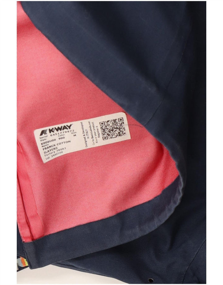 K-Way Mens Hooded Rain Jacket UK 38 Medium Navy Blue Cotton