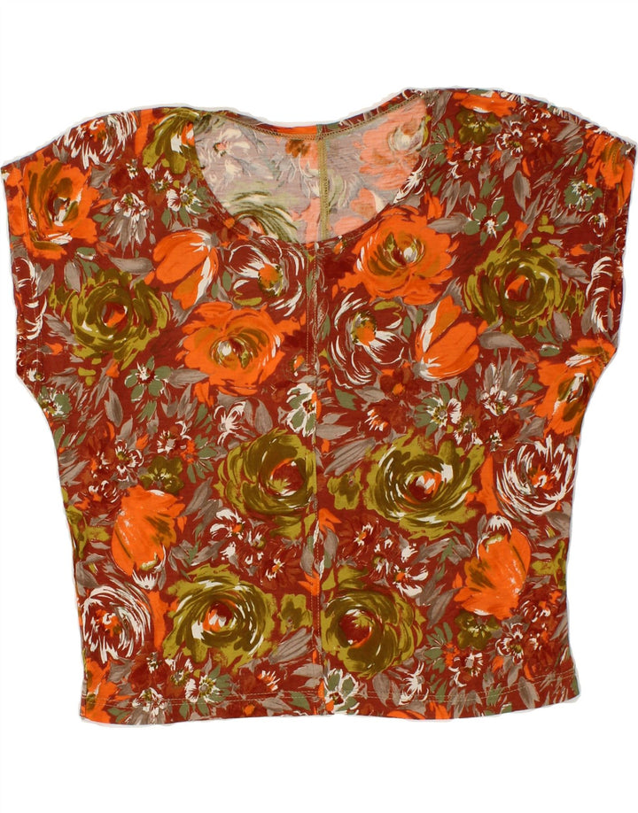 VINTAGE Womens Crop Blouse Top UK 14 Medium Red Floral Vintage Vintage and Second-Hand Vintage from Messina Hembry 