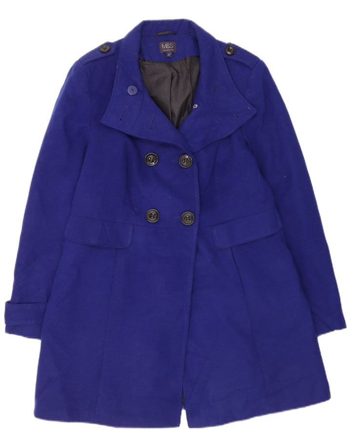 Marks & Spencer Womens Military Double Breasted Coat UK 12 Medium Blue