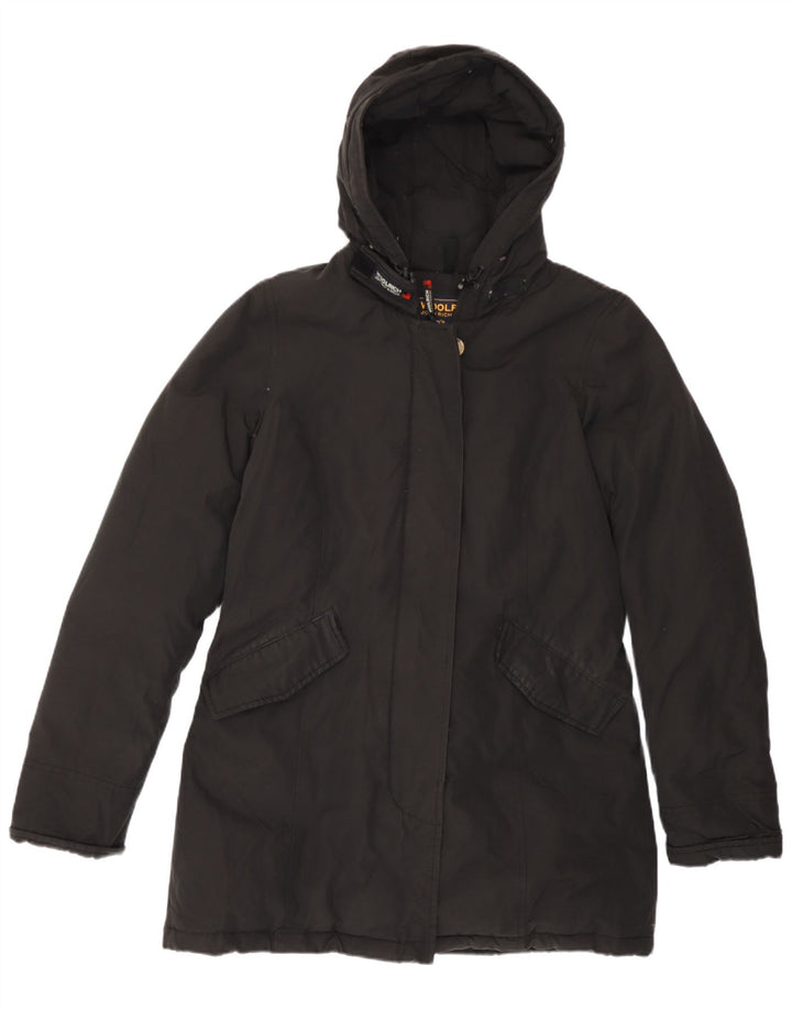 Woolrich Womens Hooded Padded Coat UK 14 Medium Black Cotton