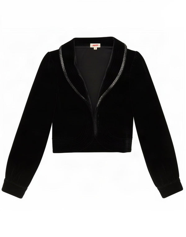 Vintage Damen Samt Bolero Jacke UK 10 Small Schwarz