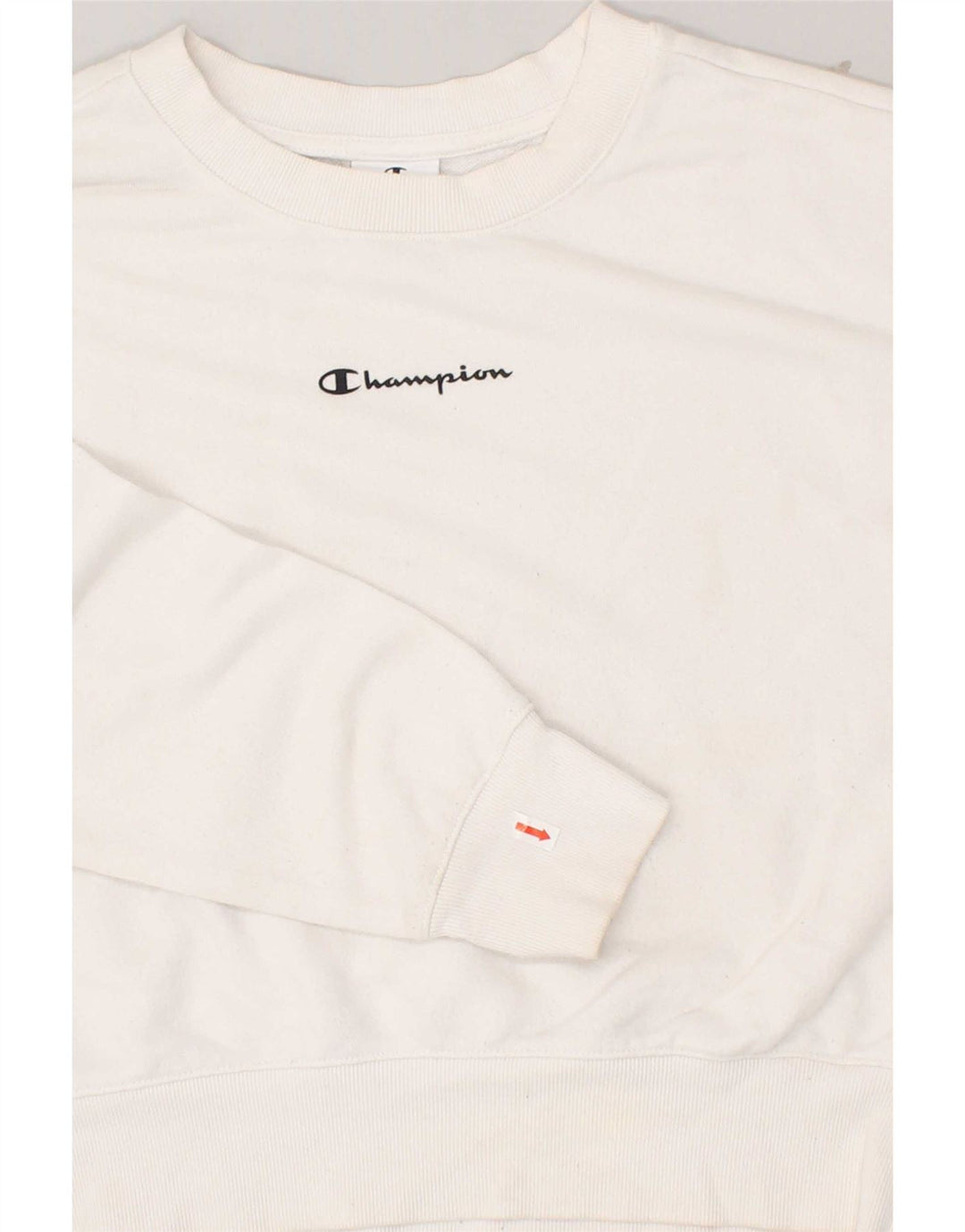 CHAMPION Womens Oversized Crop Sweatshirt Jumper UK 14 Medium White Cotton Vintage Champion and Second-Hand Champion from Messina Hembry 