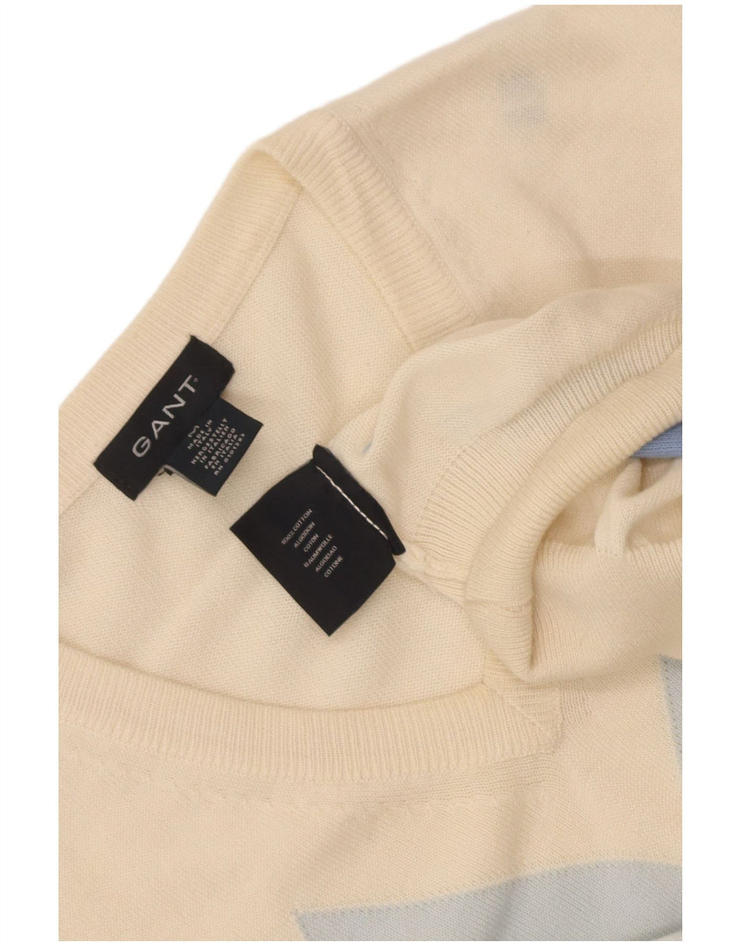 Gant Mens V-Neck Jumper Sweater Medium White Argyle/Diamond Cotton