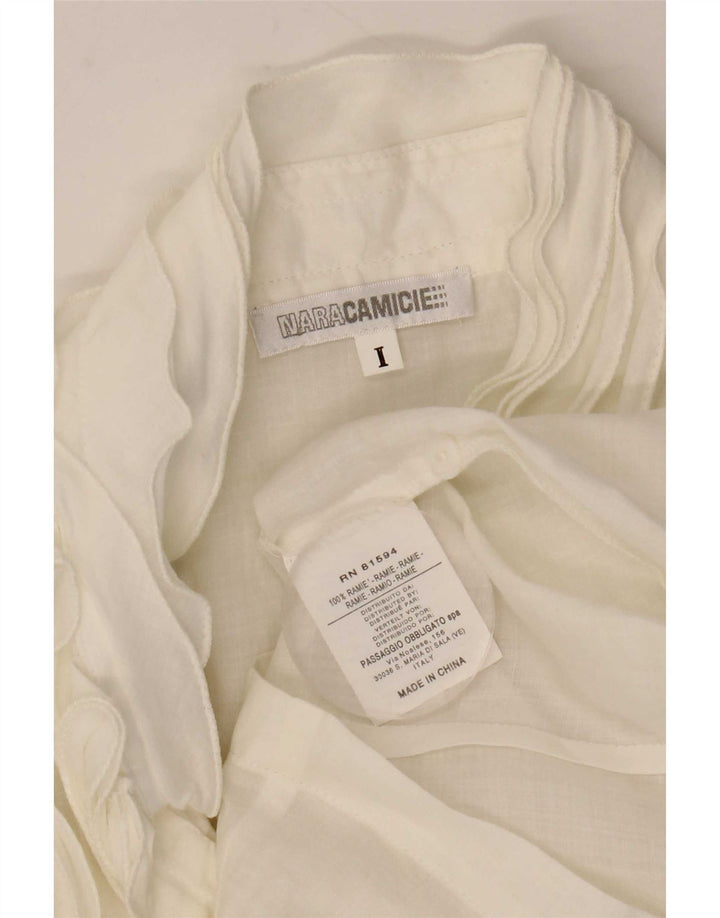 Naracamicie Camicetta da donna con maniche a 3/4 con volant sul davanti UK 10 Small Bianca