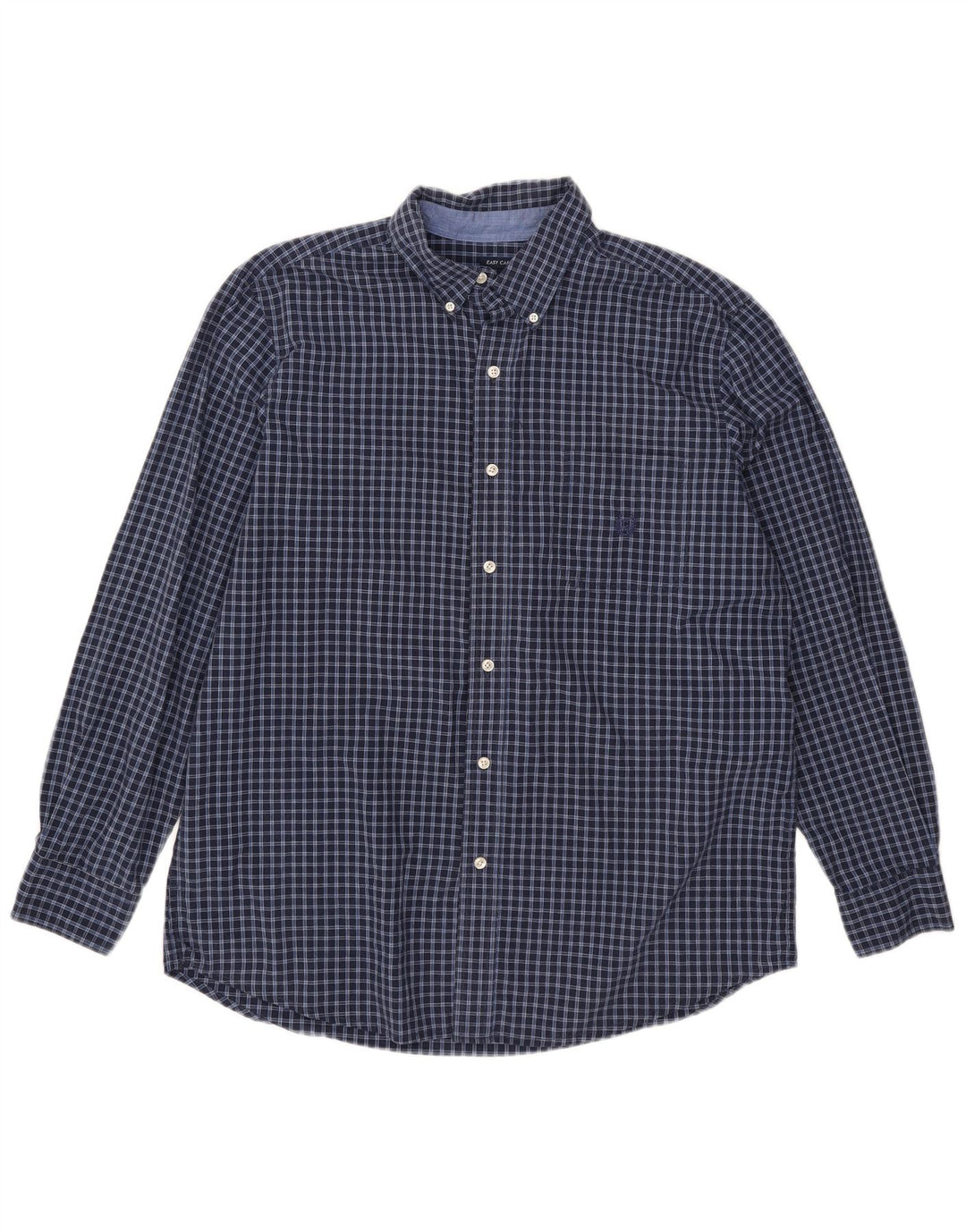 Chaps Mens Easy Care Flannel Shirt Large Navy Blue Check Cotton