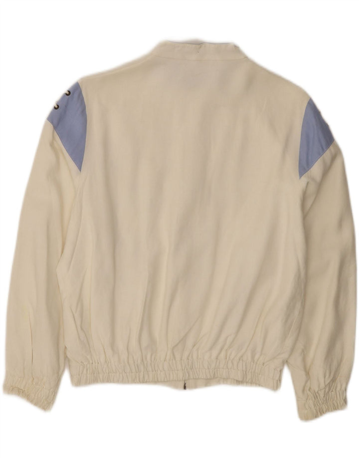 VINTAGE Womens Bomber Jacket UK 12 Medium Off White Colourblock Viscose