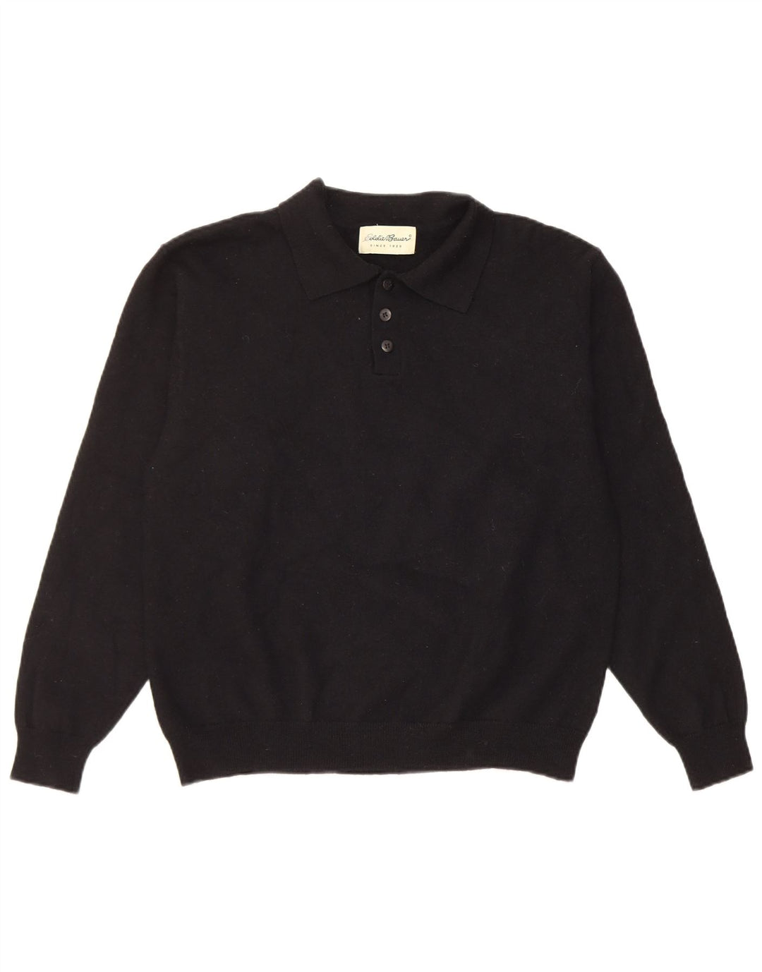 Eddie Bauer Mens Polo Neck Jumper Sweater Medium Black Wool