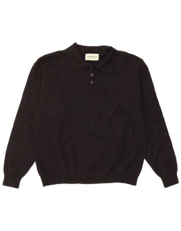 Eddie Bauer Mens Polo Neck Jumper Sweater Medium Black Wool