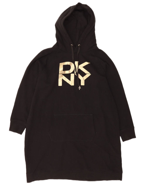 Dkny Robe à capuche graphique à manches longues pour femme UK 18 XL Coton noir