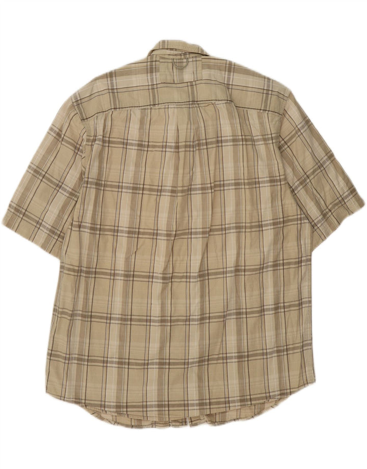 COLUMBIA Mens Short Sleeve Shirt Medium Beige Check Cotton Vintage Columbia and Second-Hand Columbia from Messina Hembry 