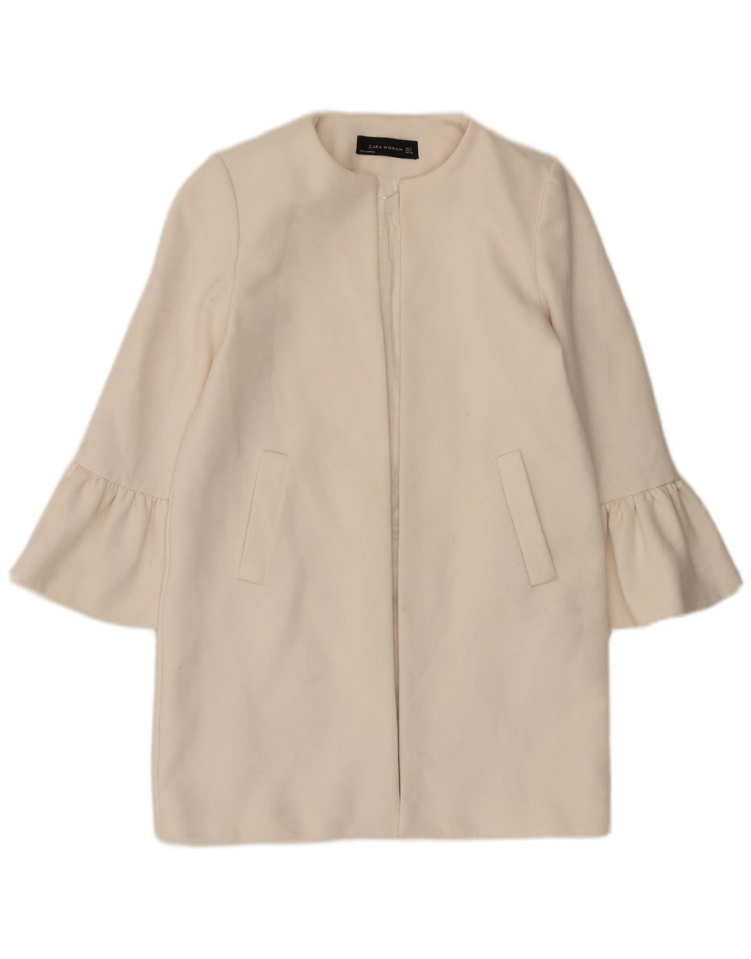Zara Womens Longline Open Blazer Jacket UK 10 Pequeno Poliéster Branco