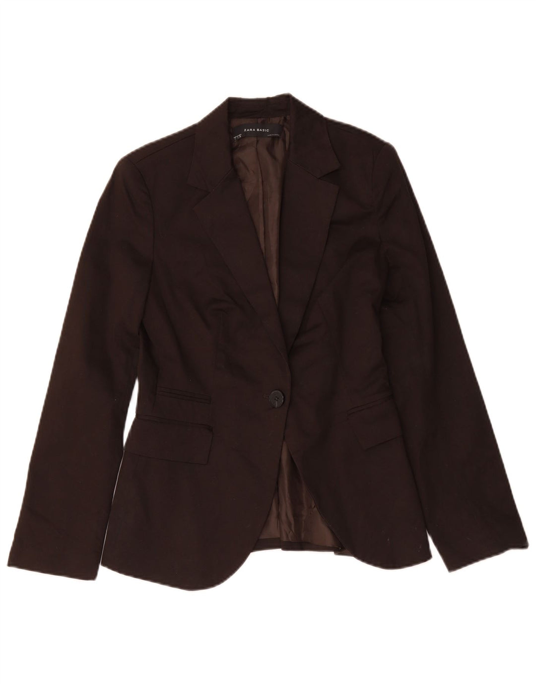 Zara Womens 1 Button Blazer Jacket UK 10 Small Brown Cotton