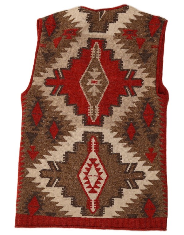 vintage Femmes Sans Manches Cardigan Pull UK 14 Moyen Rouge Géométrique Aztèque