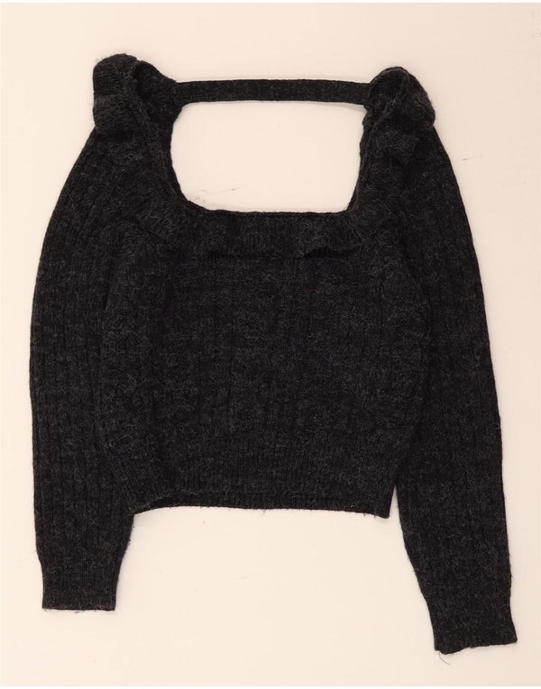 Topshop Womens Boat Neck Jumper Sweater UK 10 Small Grey Acrylic