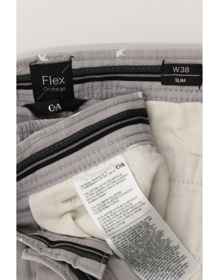 C & A Herre abstrakt mønster Slim Chino Shorts W38 XL Grå Bomuld