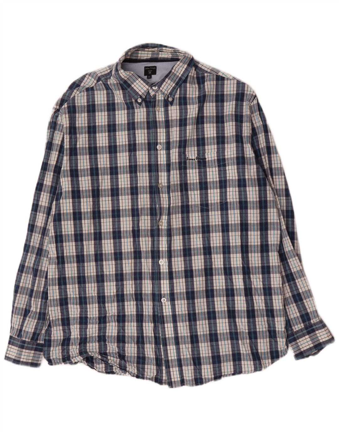 James Pringle Mens Shirt XL Blue Check Cotton