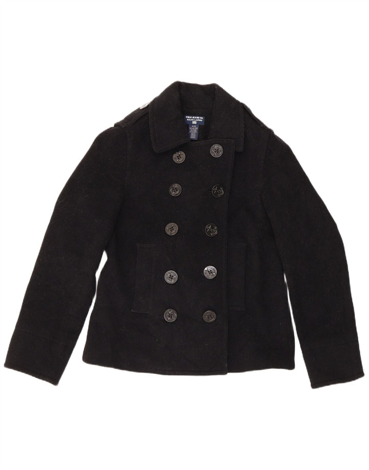 Ralph Lauren Damen Pea Coat UK 14 Mittelschwarze Wolle