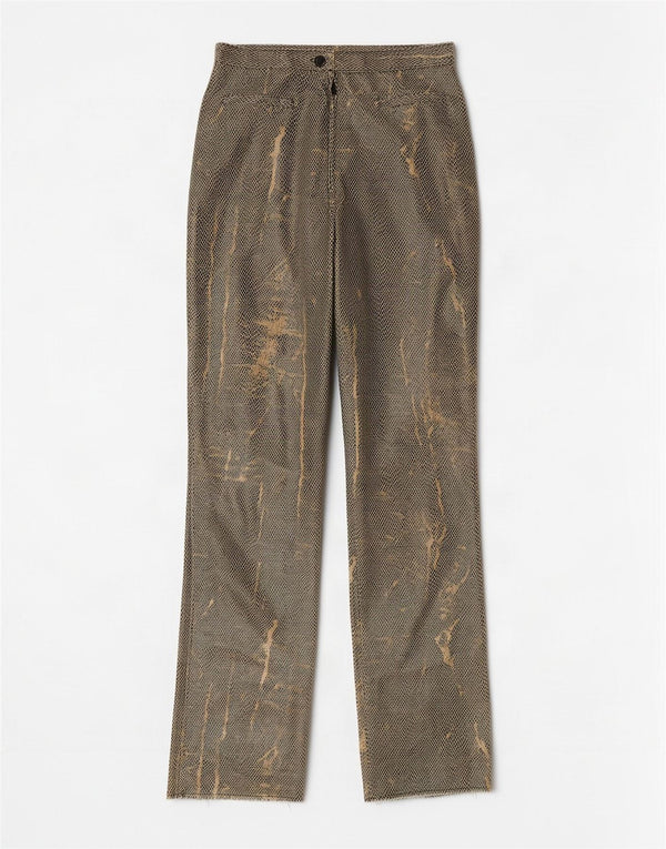 Vintage Damen Gerade Kunstlederhose W24 L31 Grüner Tierdruck