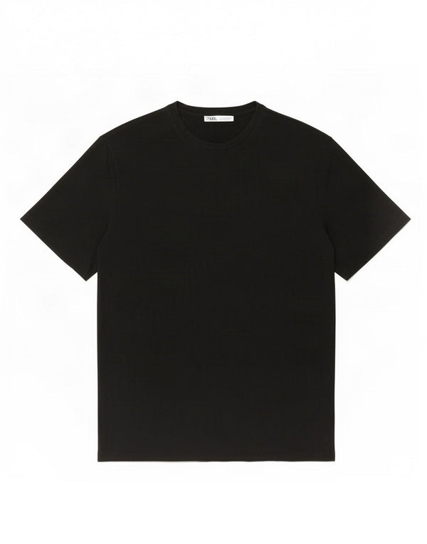 Zara Herren T-Shirt Top Large Schwarz Baumwolle