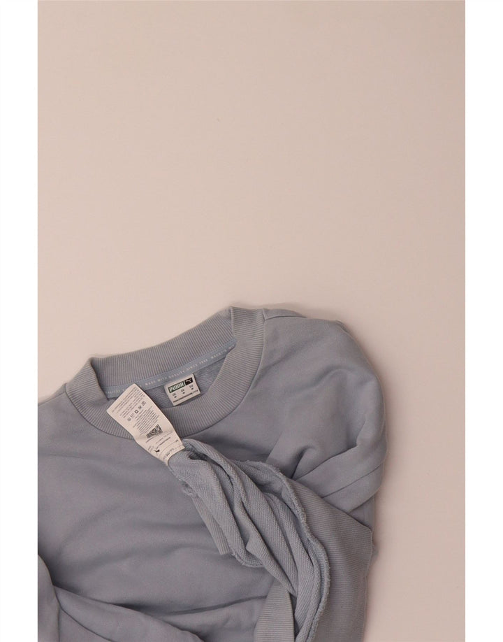 PUMA Womens Crop Sweatshirt Jumper UK 14 Medium Blue Cotton Vintage Puma and Second-Hand Puma from Messina Hembry 
