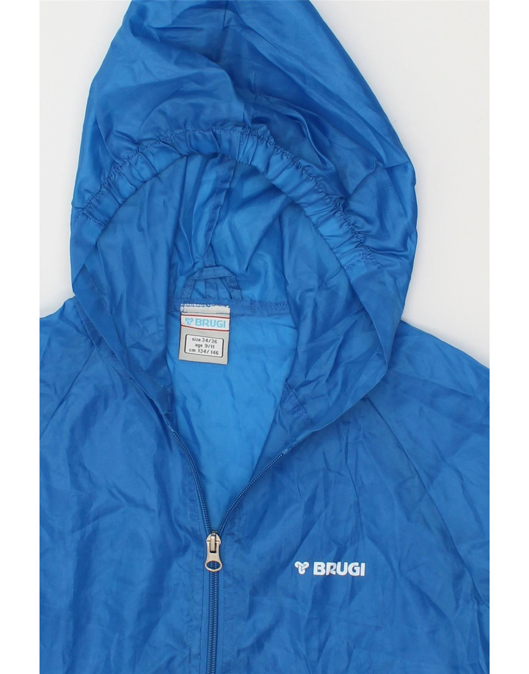 BRUGI Boys Hooded Rain Jacket 9-10 Years Blue Polyester Vintage Brugi and Second-Hand Brugi from Messina Hembry 