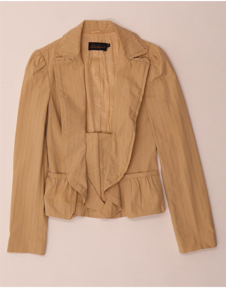 LUISA SPAGNOLI Womens Open Blazer Jacket IT 40 Small Beige Pinstripe