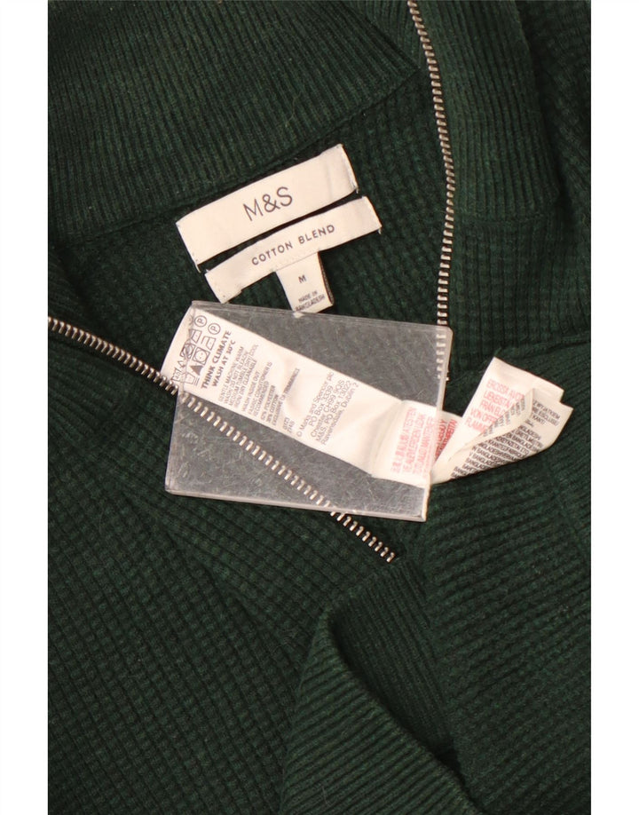 Marks & Spencer Mens Zip Neck Jumper Sweater Medium Green Polyester