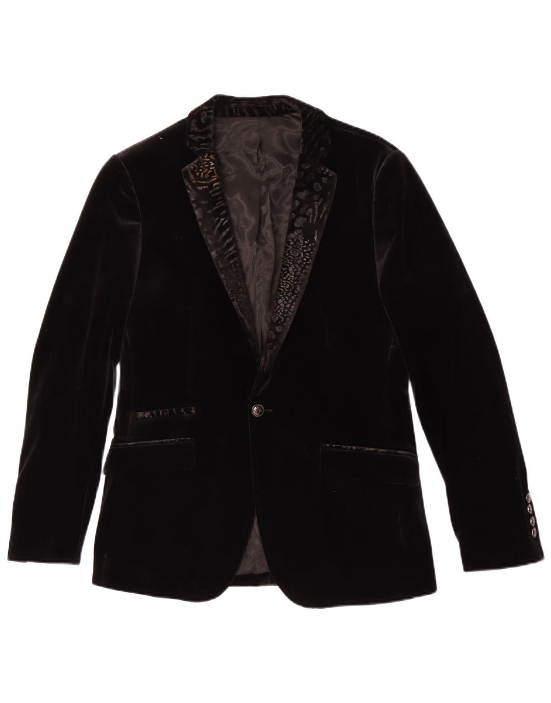 Vintage Mens 1 Button Velvet Blazer Jacket Size 48 Medium Black