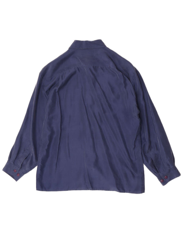 Vintage Mens Shirt Medium Navy Blue Silk