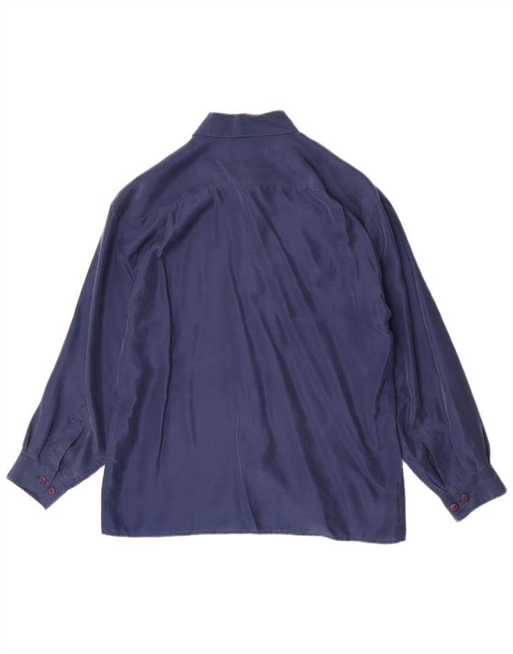 Vintage Mens Shirt Medium Navy Blue Silk