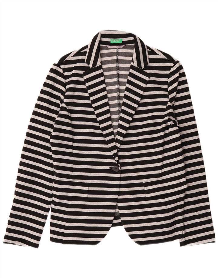 BENETTON Womens 1 Button Blazer Jacket UK 14 Medium Grey Striped