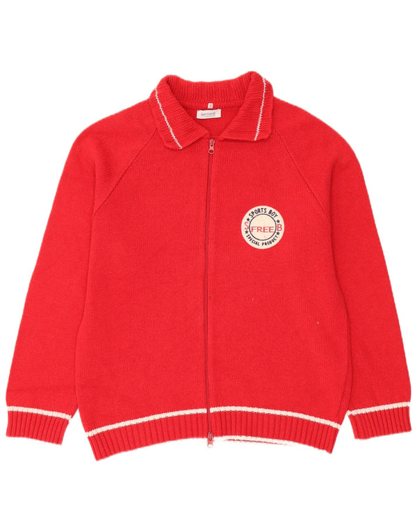 Bernardi Womens Graphic Full Zip Cardigan Sweater US 8 Medium Red Cotton