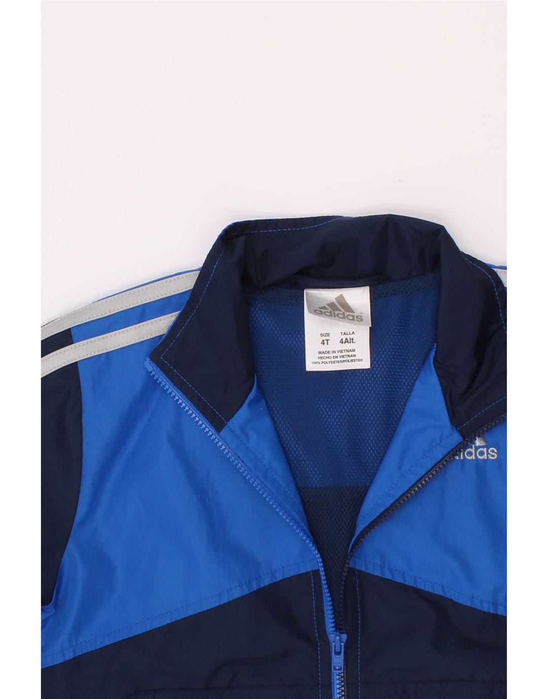 Adidas Boys Tracksuit Top Jacket 3-4 Years Navy Blue Colourblock Polyester