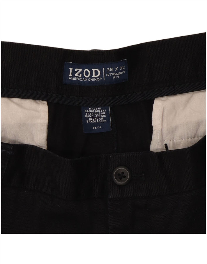 Izod Mens Straight Chino Trousers W38 L32 Black Cotton Classic