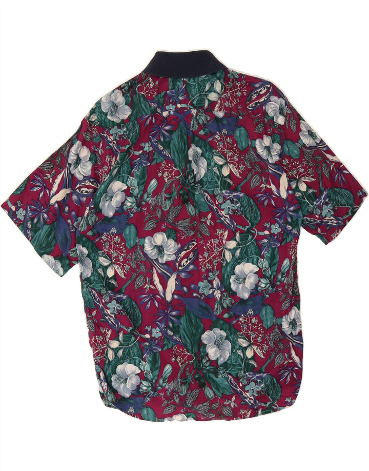 MCDAVIS Mens Short Sleeve Shirt Medium Burgundy Floral Viscose Vintage McDavis and Second-Hand McDavis from Messina Hembry 