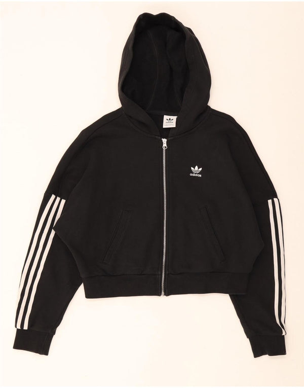 Adidas Damen Crop Oversized Zip Hoodie Pullover UK 8 Small Schwarz Baumwolle