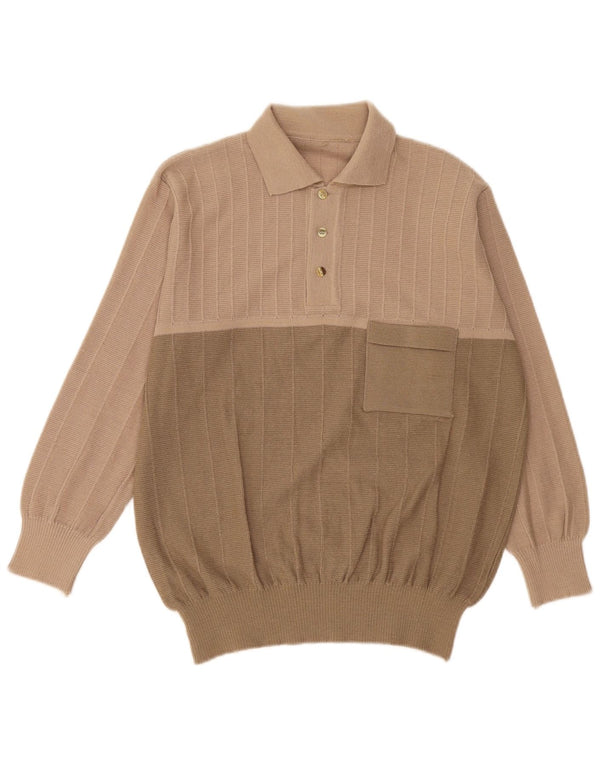 Vintage Mens Polo Neck Jumper Sweater IT 54 XL Beige Colourblock Wool