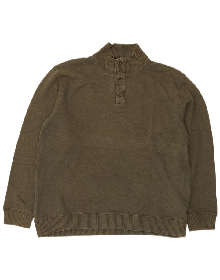 EDDIE BAUER Mens Button Neck Jumper Sweater Medium Khaki Cotton