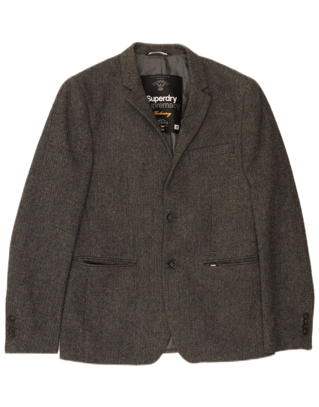 Jachetă Blazer pentru bărbați Superdry cu 2 nasturi UK 38 Medium Gris Herringbone