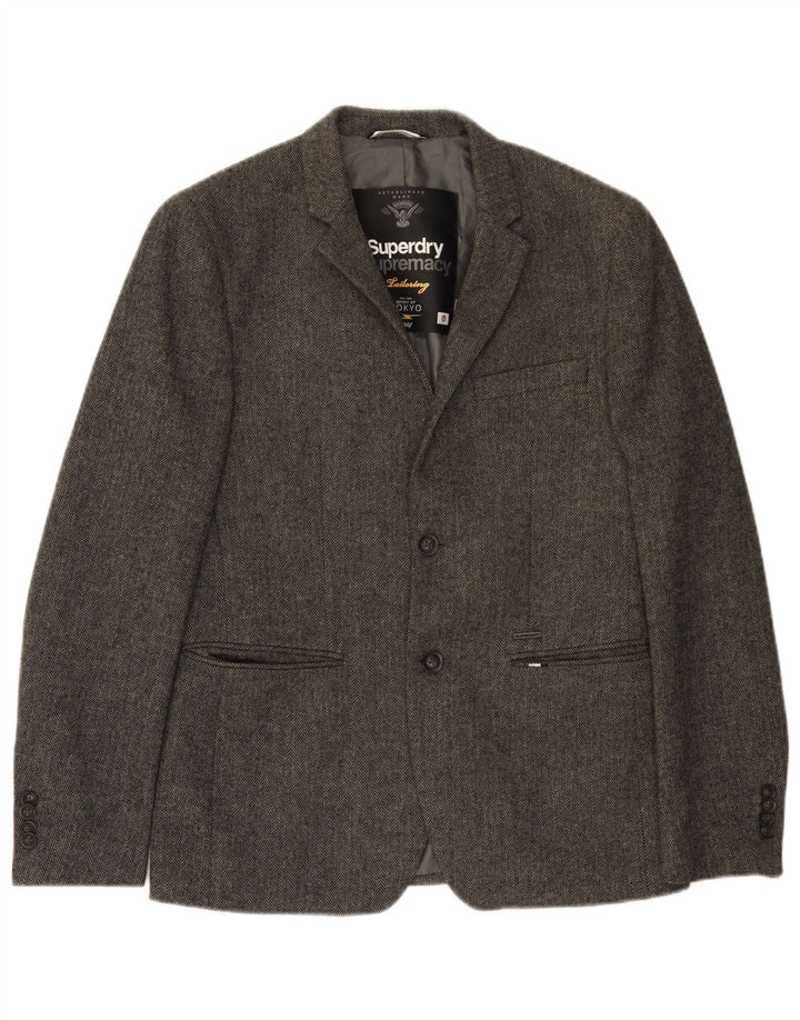Jachetă Blazer pentru bărbați Superdry cu 2 nasturi UK 38 Medium Gris Herringbone