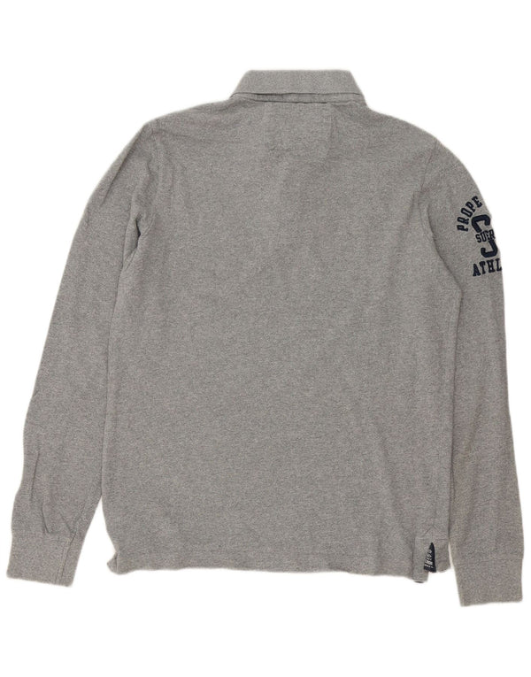Superdry Mens Graphic Long Sleeve Polo Shirt Large Grey Cotton