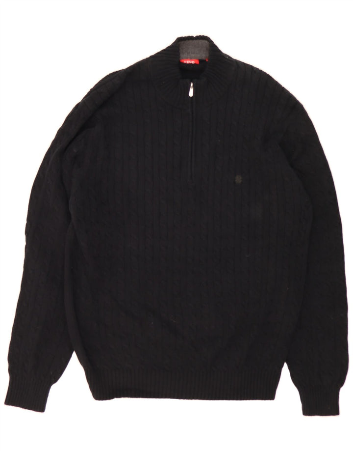 IZOD Mens Zip Neck Jumper Sweater 2XL Black Cotton Vintage Izod and Second-Hand Izod from Messina Hembry 