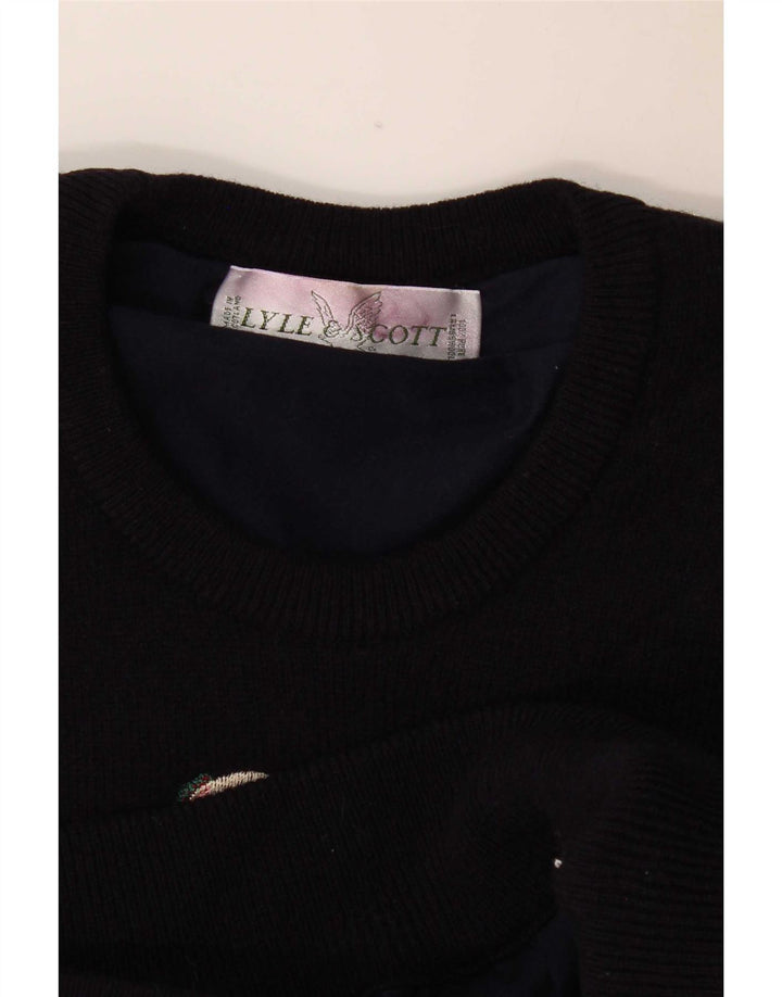 Lyle & Scott Herre grafisk rund hals trøje sweater medium marineblå