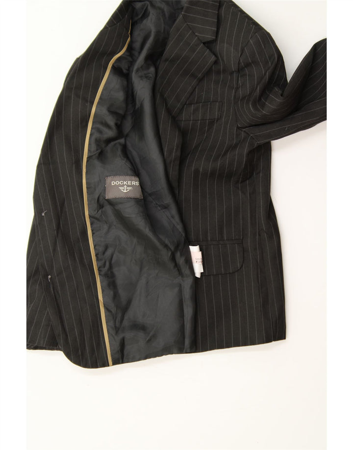 DOCKERS Boys 2 Button Blazer Jacket 4-5 Years Black Pinstripe Polyester Vintage Dockers and Second-Hand Dockers from Messina Hembry 
