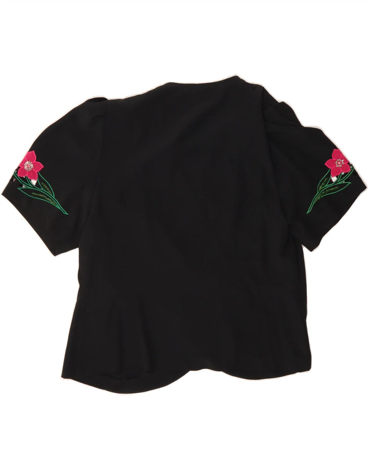 DELIA FERRARI Womens 3 Button Blazer Jacket IT 47 Large Black Floral Vintage Delia Ferrari and Second-Hand Delia Ferrari from Messina Hembry 