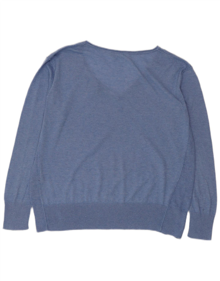 Zara Womens V-Neck Jumper Sweater UK 14 Medium Blue Polyester