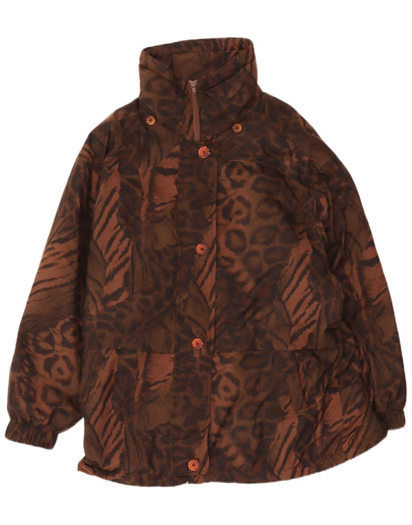 Vintage Womens Oversized Windbreaker Coat UK 10 Small Brown Animal Print