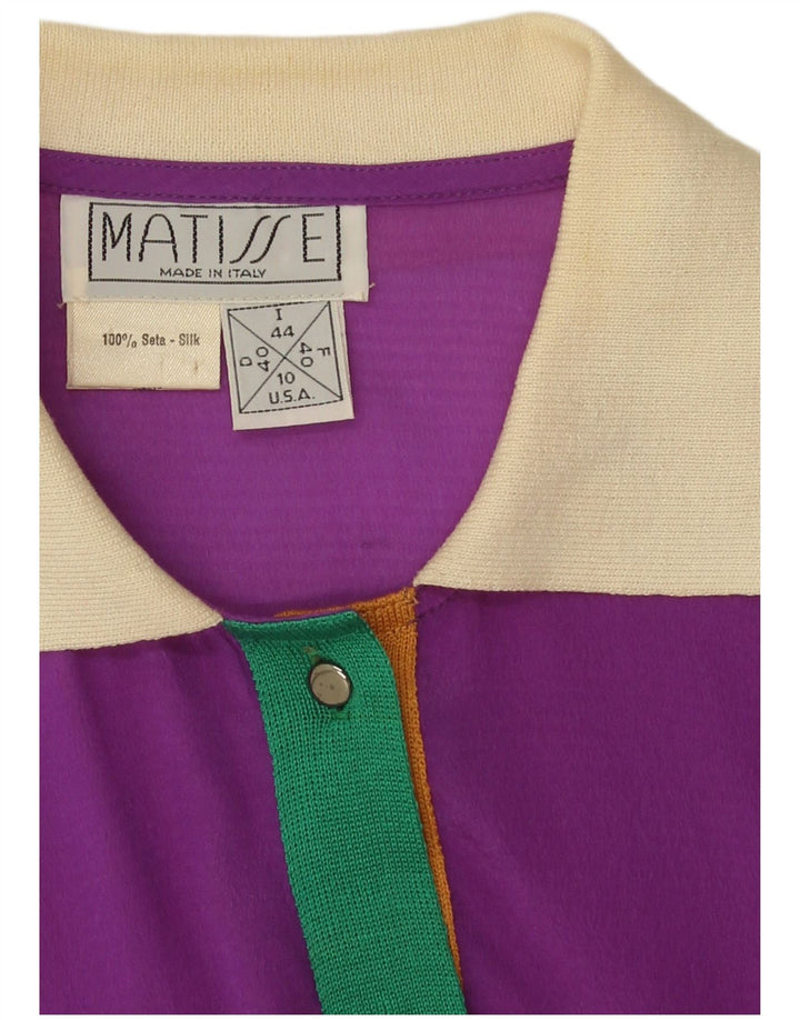 Vintage Womens Blouse Top IT 44 Medium Purple Colourblock Silk