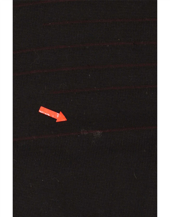 Marks & Spencer Mens V-Neck Jumper Sweater Large Black Striped Wool